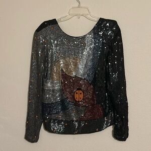 Rare Vintage fully Hand beaded ladybug top